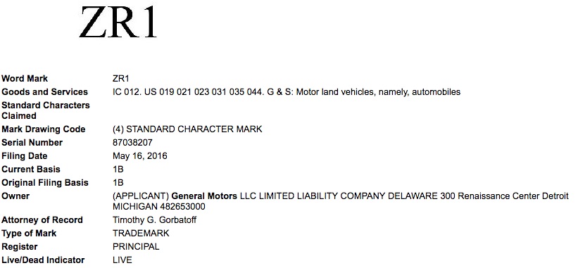 General-Motors-ZR1-Trademark-Application-USPTO