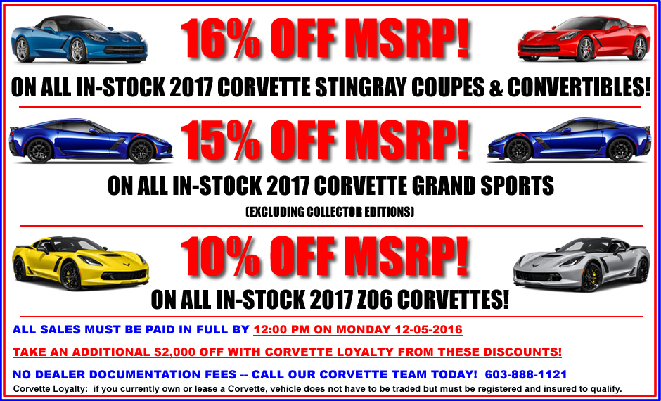 HUGE Discounts on 2017 Corvettes - 4 Days ONLY!!